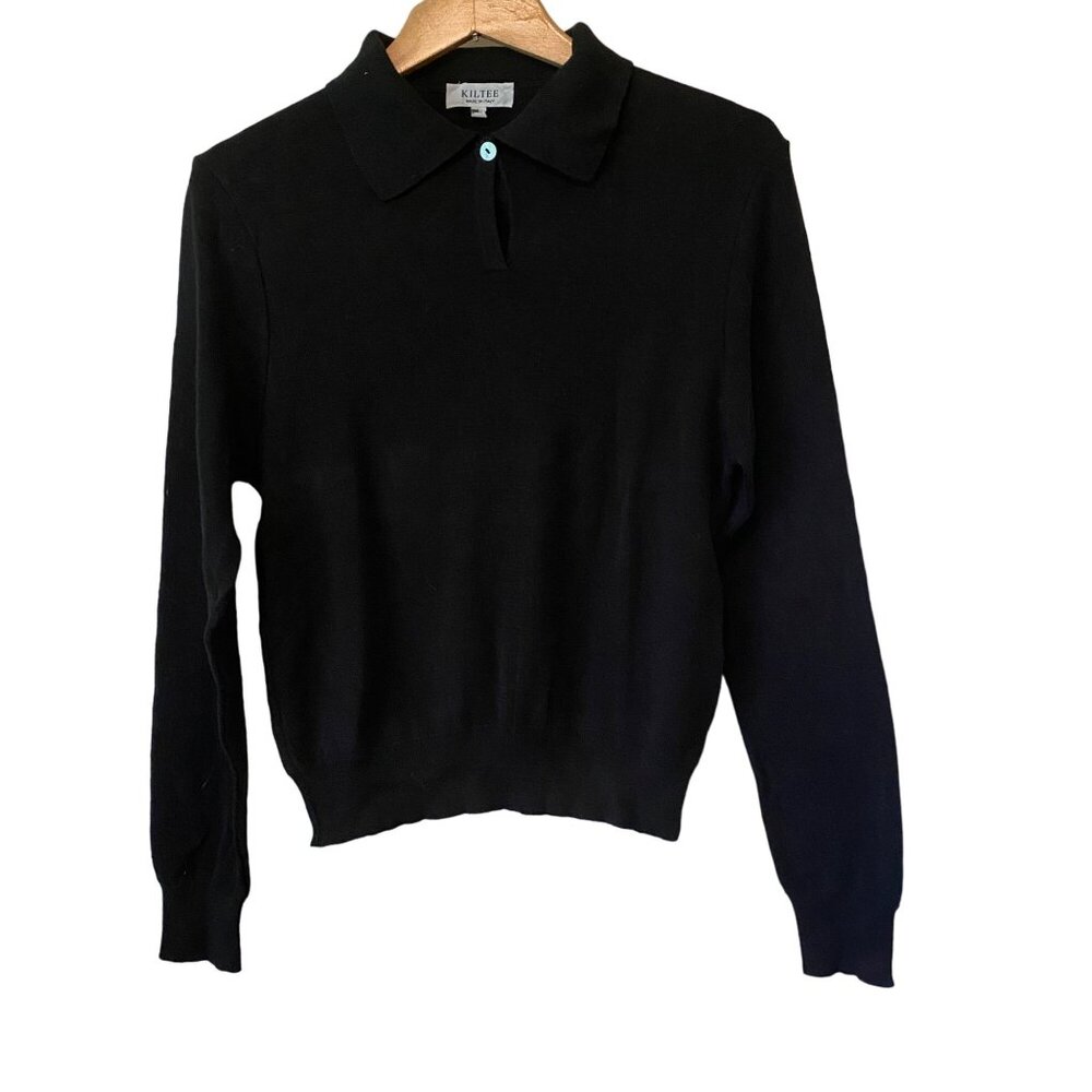 Vintage Women's Kiltee Black Long Sleeve Shirt 100% Cotton Size Large